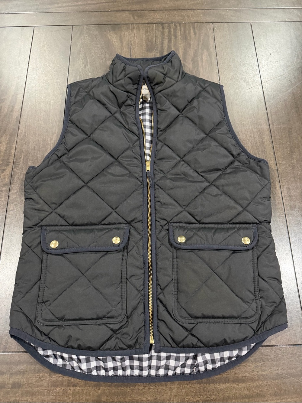 J. Crew Black Quilted Vest with Gold Hardware